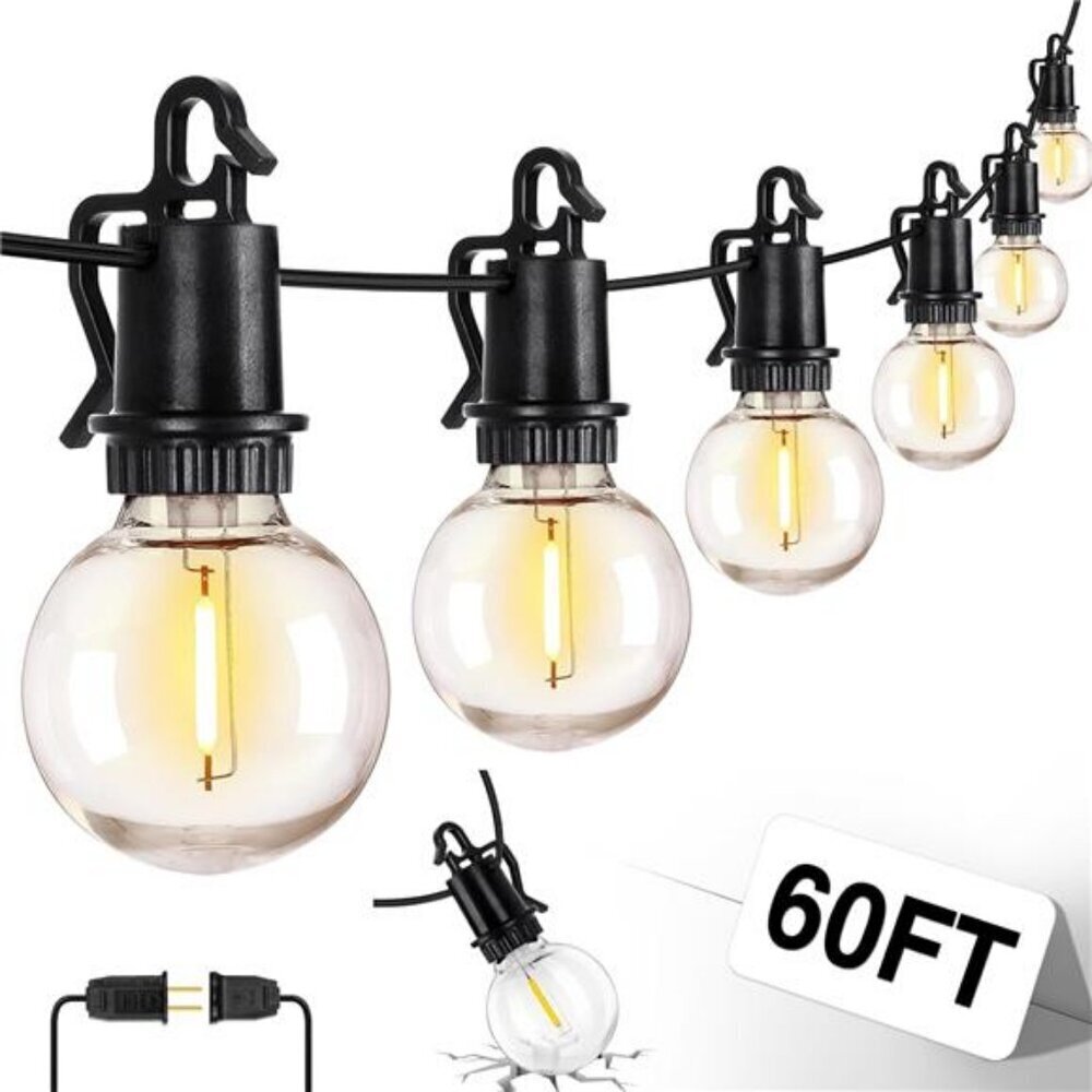 G40 Globe String Lights 60FT Outdoor with 30 LED Bulbs